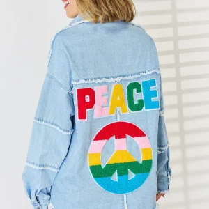 PEACE Raw Hem Dropped Shoulder Denim Top